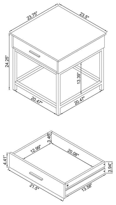 Byers - Square 1-Drawer End Table - Brown Oak And Sandy Black