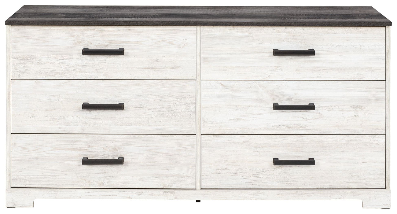 Shawburn - White / Black / Gray - Six Drawer Dresser - Pewter-tone Pulls