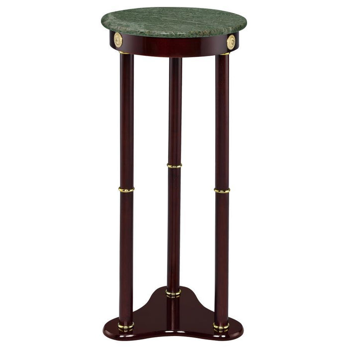 Edie - Round Marble Top Accent Table - Merlot