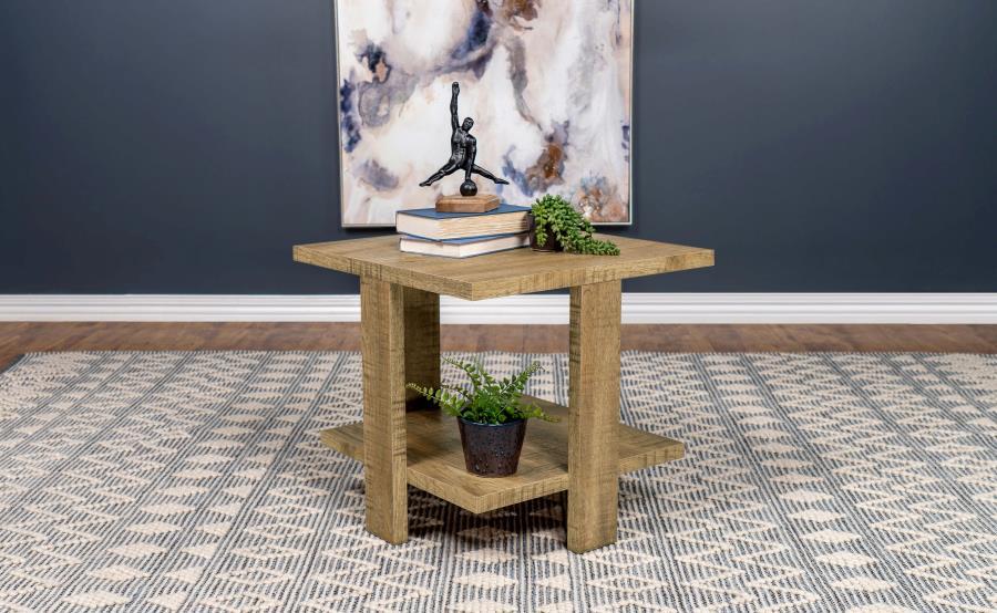 Dawn - Square Engineered Wood End Table With Shelf - Mango