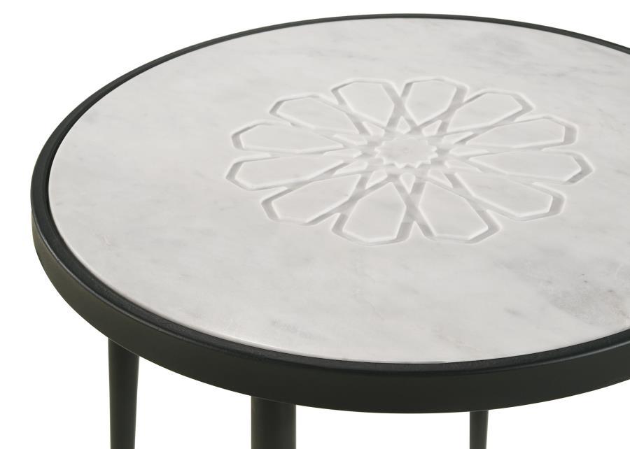 Kofi - Round Marble Top Side Table - White And Black