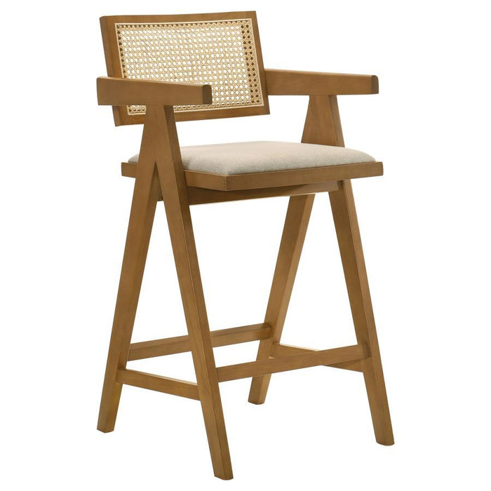 Kane - Solid Wood Bar Stool With Woven Rattan Back and Upholstered Sea (Set of 2) - Light Walnut And Sand