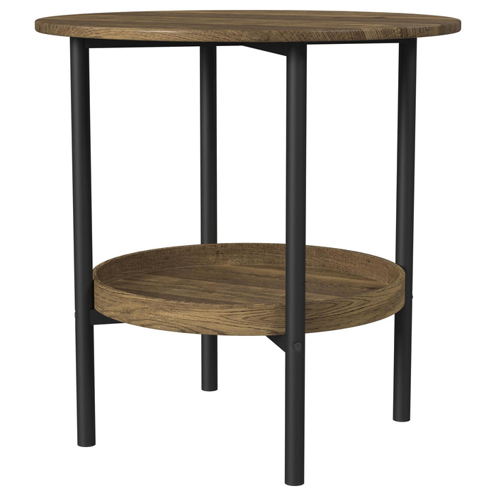 Delfin - Round Glass Top End Table With Shelf - Black / Brown