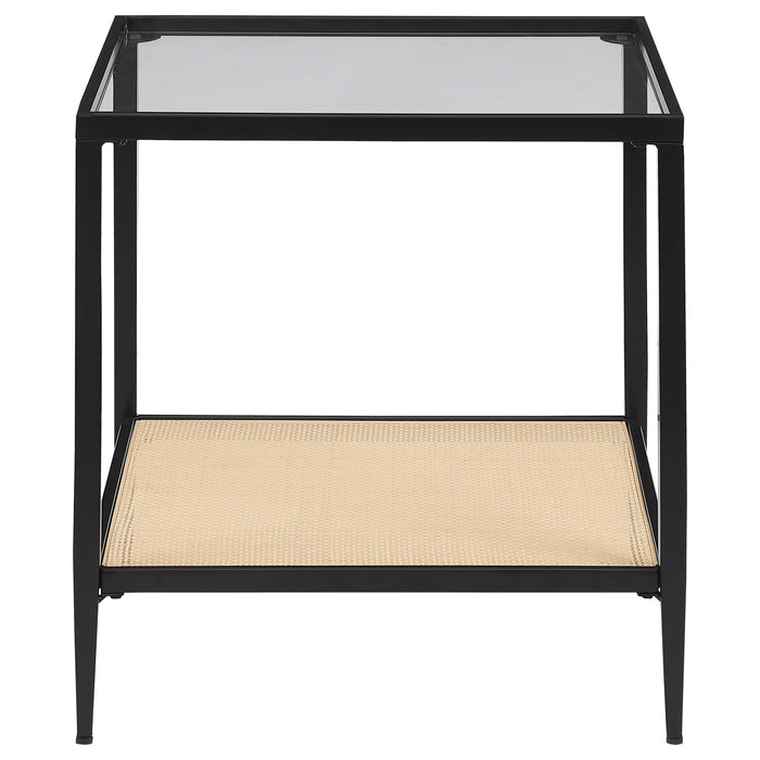 Amherst - Glass Top Metal with Cane Shelf End Table - Black