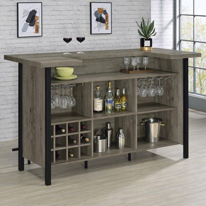 Bellemore - Bar Unit With Footrest - Gray Driftwood And Black