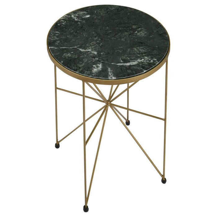 Eliska - Round Accent Table With Marble Top Green And Antique Gold