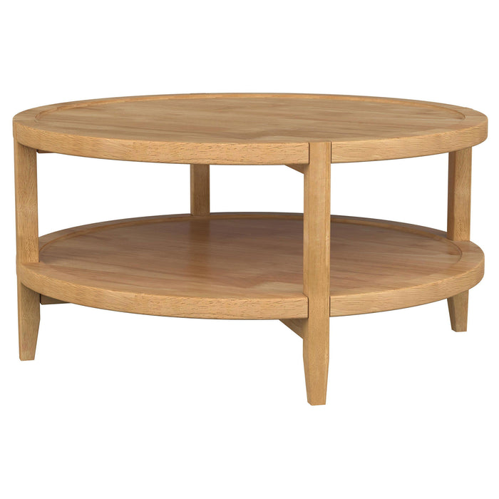 Camillo - Round Solid Wood Coffee Table With Shelf - Maple Brown