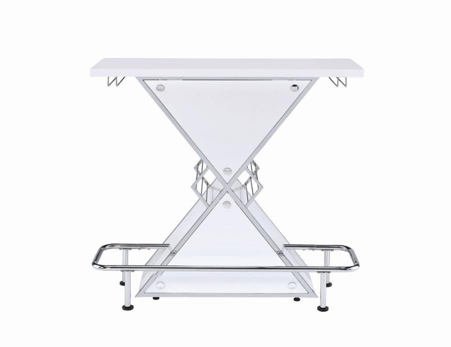 Atoka - X-Shaped Bar Unit With Wine Bottle Storage - Glossy White