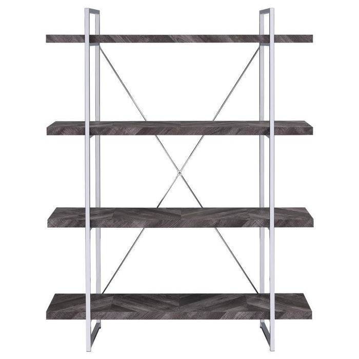 Grimma - 4-Shelf Bookcase - Rustic Gray Herringbone