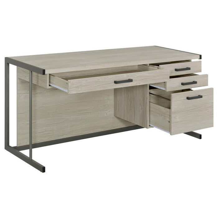 Loomis - 4-Drawer Rectangular Office Desk - Whitewashed Gray And Gunmetal