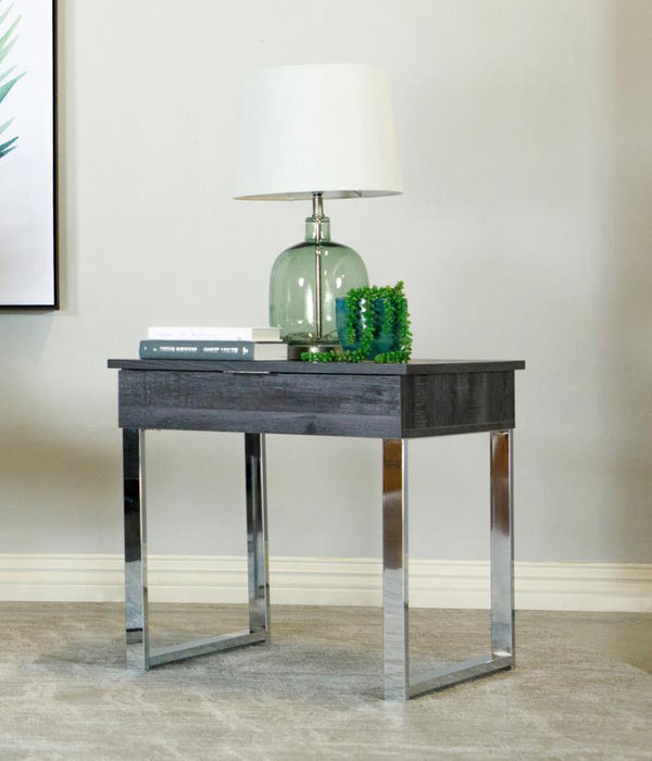 Aldine - Square 1-Drawer End Table - Dark Charcoal And Chrome