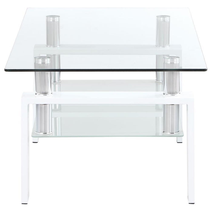 Dyer - Rectangular Glass Top Coffee Table With Shelf - White