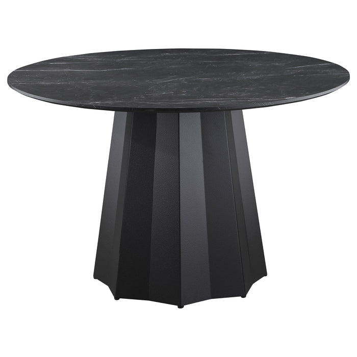 Camden - Round Faux Marble Top Dining Table - Black