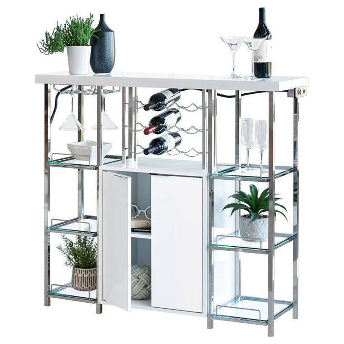 Gallimore - 2-Door Bar Cabinet With Glass Shelf - High Glossy White And Chrome