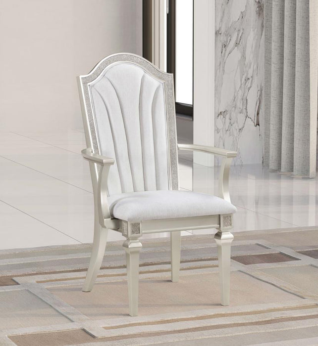 Evangeline - Upholstered Dining Arm Chair With Faux Diamond Trim (Set of 2) - Ivory And Silver Oak