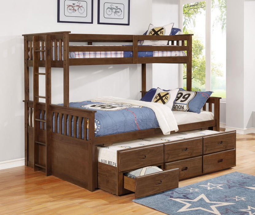 Atkin - Twin Extra Long Over Queen 3-Drawer Bunk Bed - Weathered Walnut