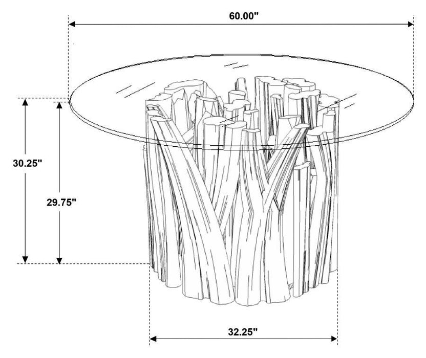 Asbury - Round Glass Top Dining Table - Clear And Natural Teak