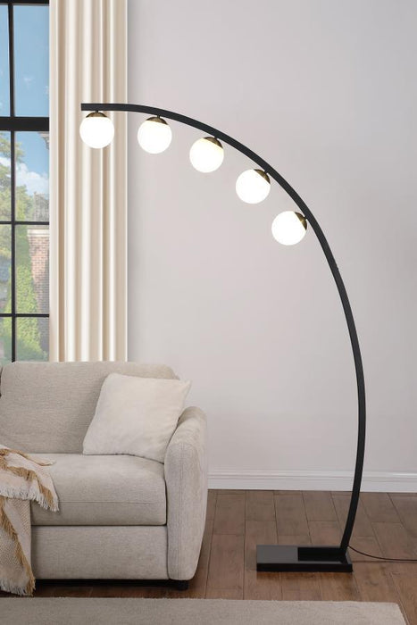 Cody - Spherical 5-Light Arc Metal Floor Lamp - Black