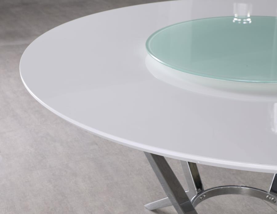 Abby - Round Dining Table With Lazy Susan - White And Chrome