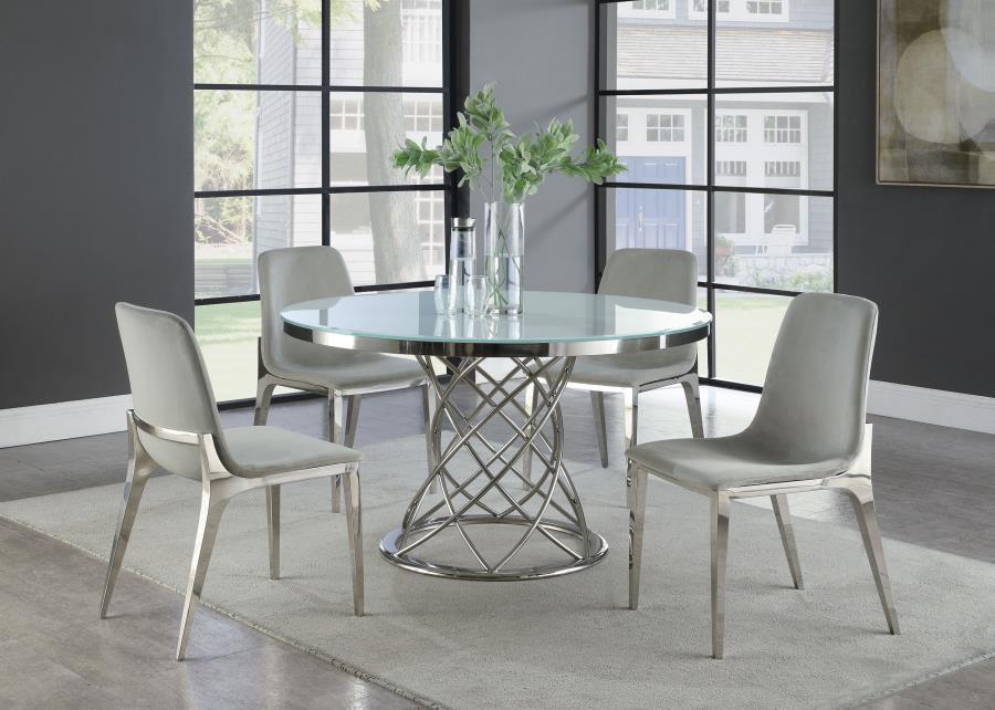 Irene - Round Glass Top Dining Table - White And Chrome