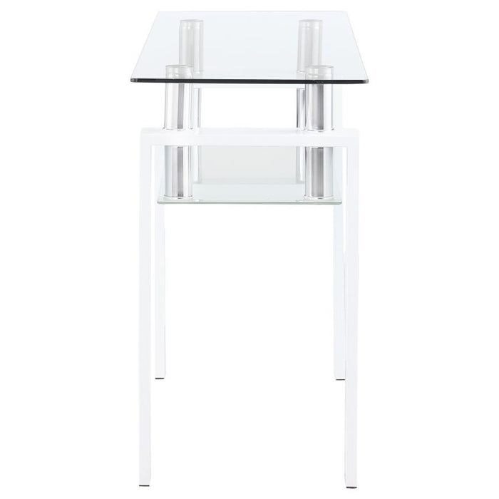 Dyer - Rectangular Glass Top Sofa Table With Shelf - White