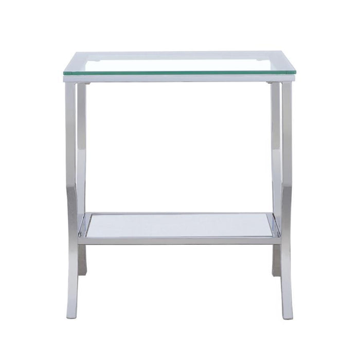 Saide - Square End Table With Mirrored Shelf - Chrome