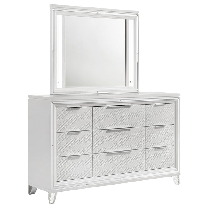 Marmore - 9-Drawer Dresser And LED Mirror - White