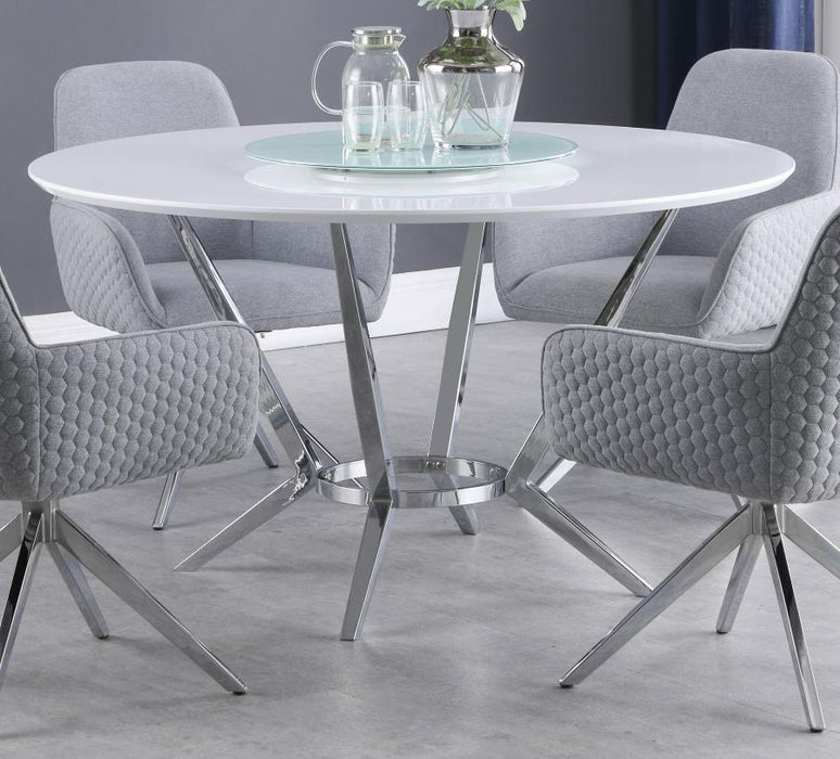 Abby - Round Dining Table With Lazy Susan - White And Chrome