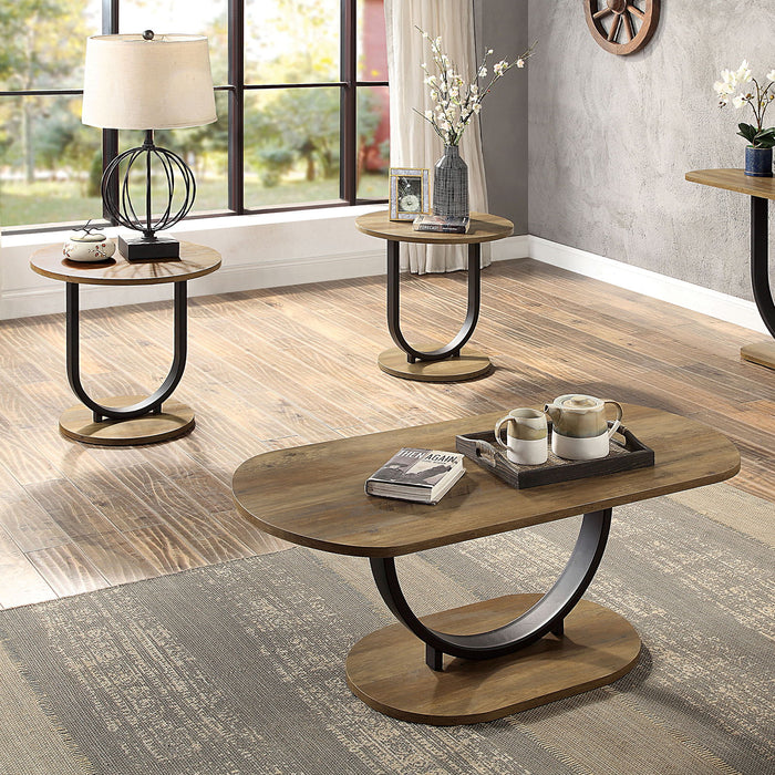 Olbia - 3 Piece Coffee Table Set - Rustic Oak / Sand Black