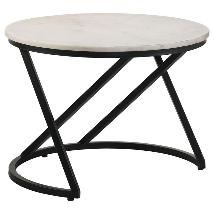 Miguel - Round Accent Table With Marble Top - White And Black