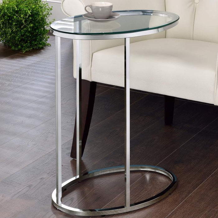 Kyle - Oval Glass Top C-Shaped Sofa Side Table - Chrome And Clear