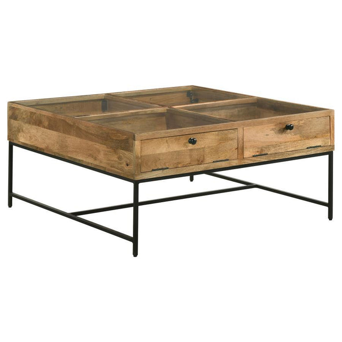 Stephie - 4-Drawer Square Clear Glass Top Coffee Table - Honey Brown