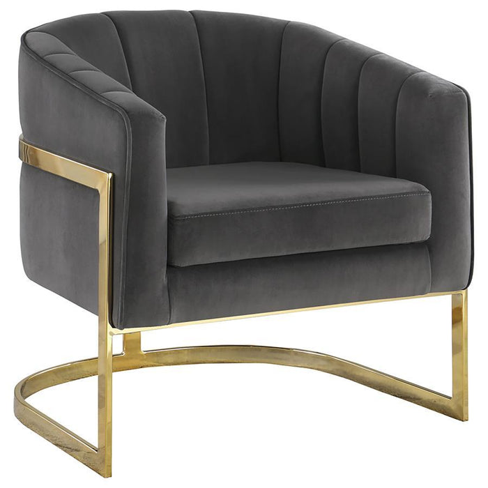 Alamor - Tufted Barrel Accent Chair - Dark Gray And Gold