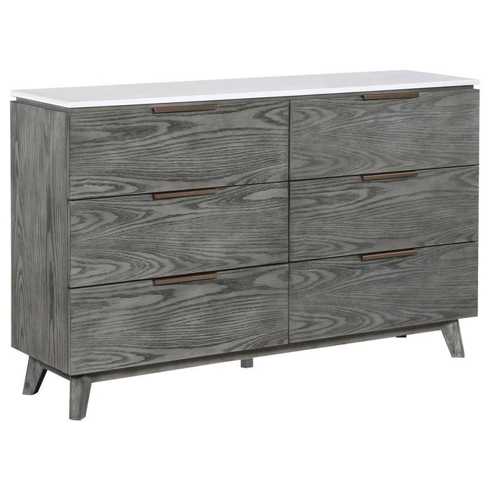 Nathan - 6-Drawer Dresser - White Marble And Gray