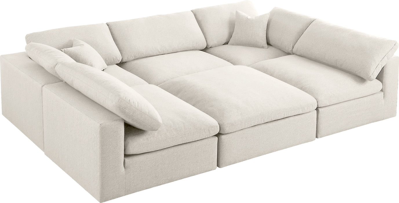 Serene - Linen Textured Fabric Deluxe Comfort Modular Sectional 6 Piece - Cream