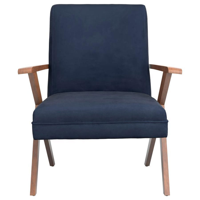 Cheryl - Wooden Arms Accent Chair - Dark Blue And Walnut