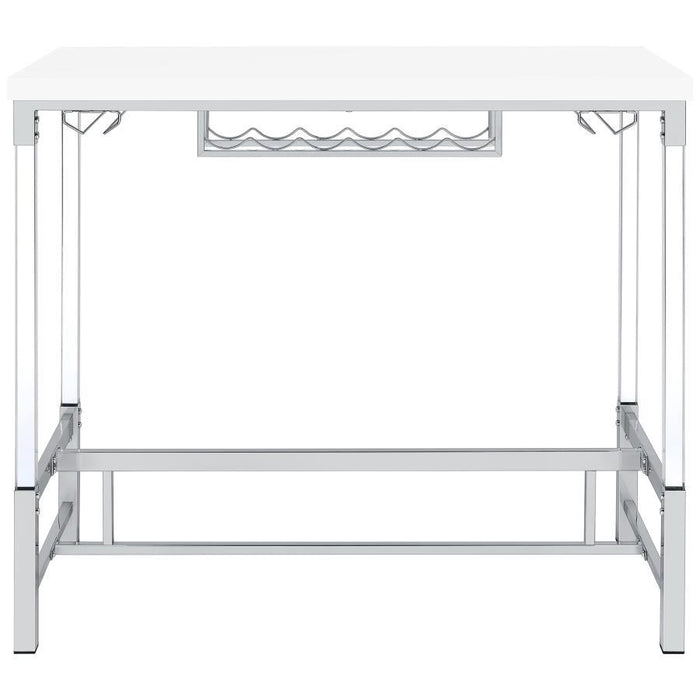 Norcrest - Pub Height Bar Table With Acrylic Legs And Wine Storage - White High Gloss