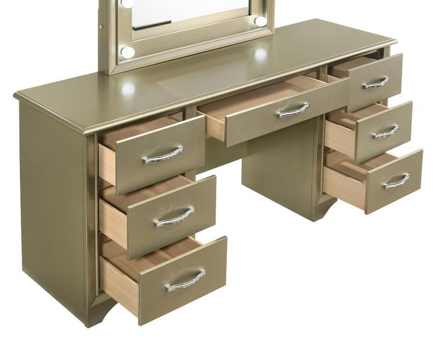 Beaumont - 7-Drawer Vanity Desk With Lighting Mirror - Champagne