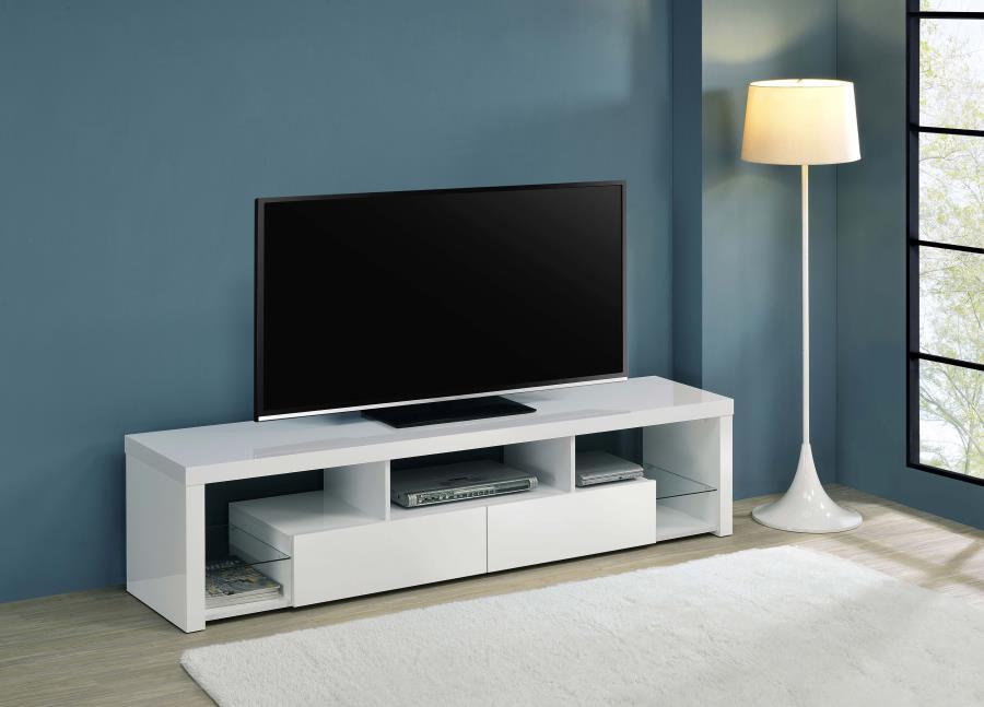 Jude - 2-Drawer 71" TV Stand With Shelving - White High Gloss