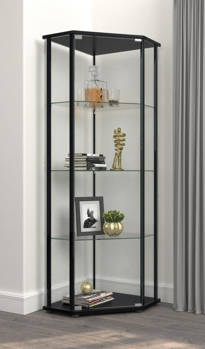 Zenobia - Glass Shelf Curio Cabinet - Clear And Black