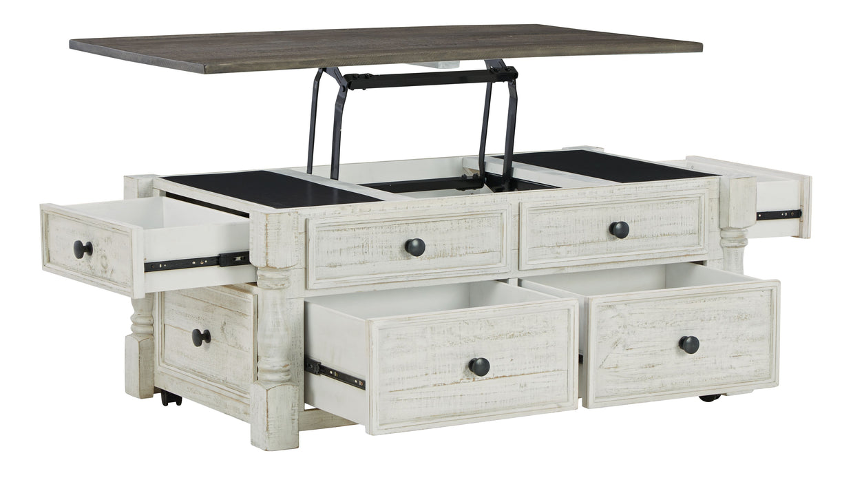 Havalance - White / Gray - Lift Top Cocktail Table With Storage Drawers