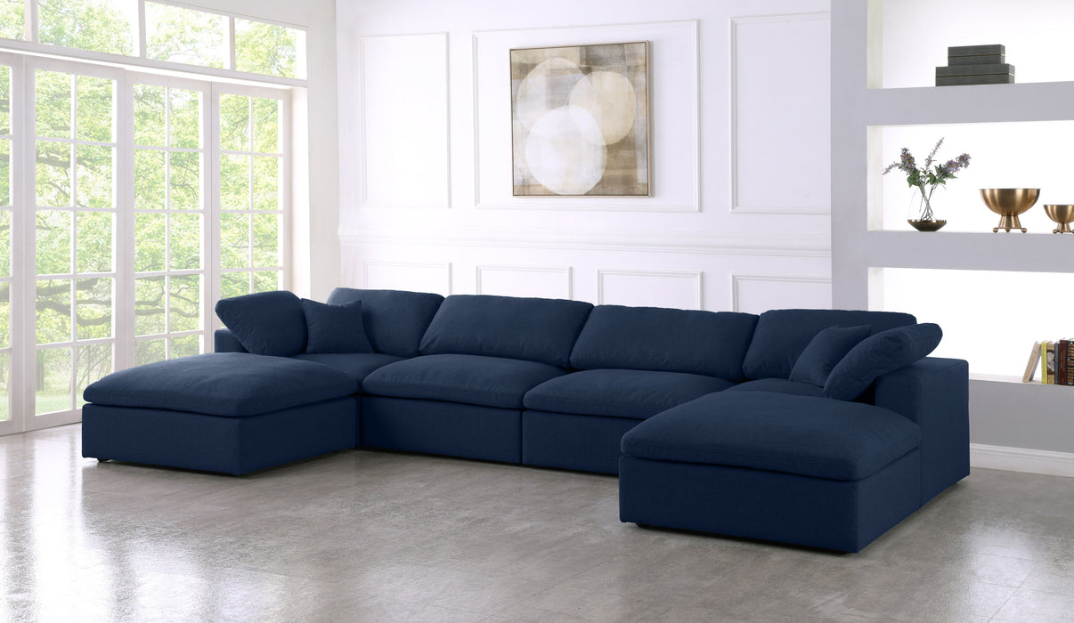 Serene - Linen Textured Fabric Deluxe Comfort Modular Sectional 6 Piece - Navy - Modern & Contemporary