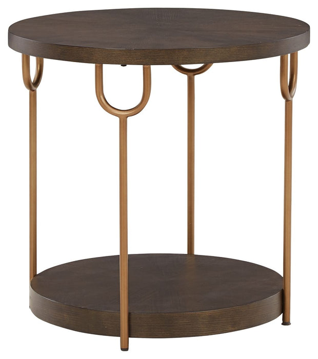 Brazburn - Dark Brown / Gold Finish - Round End Table