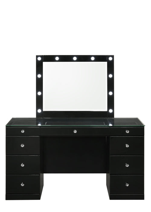 Avery - Vanity Desk With Glass Top And Led Mirror - Black